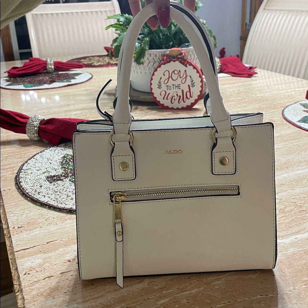 Aldo Cream Satchel with Gold Accents